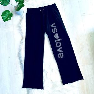 Victoria’s Secret Wide Leg Rhinestoned Branded Sweatpants, S